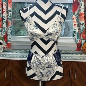 ASOS Design Celestial Print Satin Triangle Bra & High-Waist Briefs Set